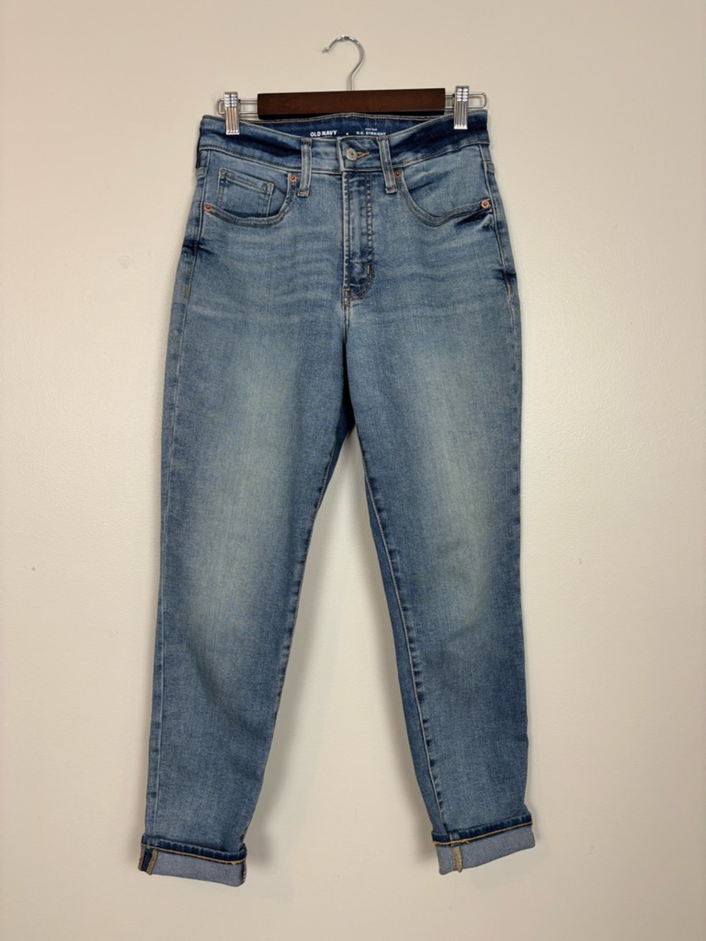 Old Navy Jeans Womens 4 High Rise O.G. Straight Secret Smooth Pockets Denim Blue